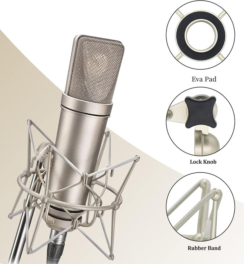 FUNTOK Microphone Shock Mount Anti-Vibration Mic Holder Spider Recording Mic Shockmount Stand Compatible with Neumann U87 Ai, U89 i and TLM 67 (Champagne) - Image 4
